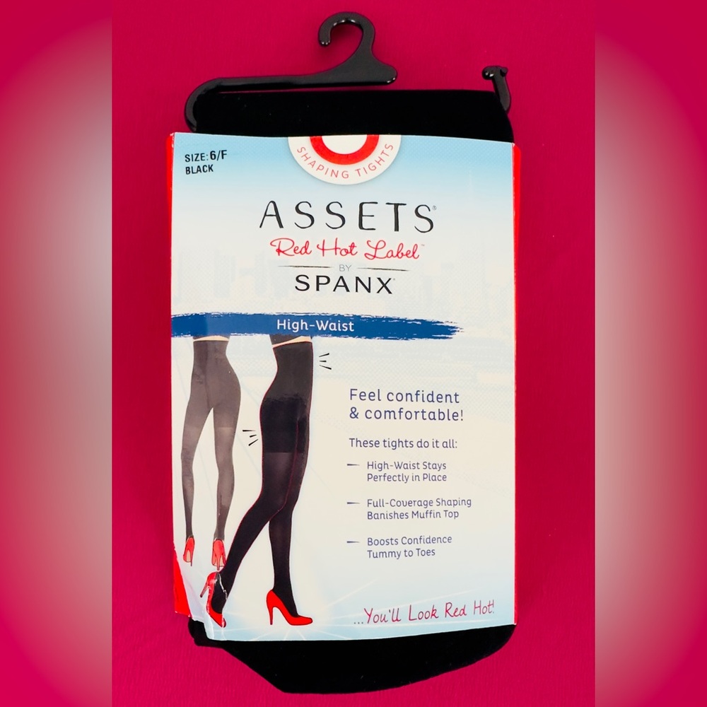 Assets by Red Hot Label Spanx !  Black High Waist Shaping Tights ! size 6/F NIB